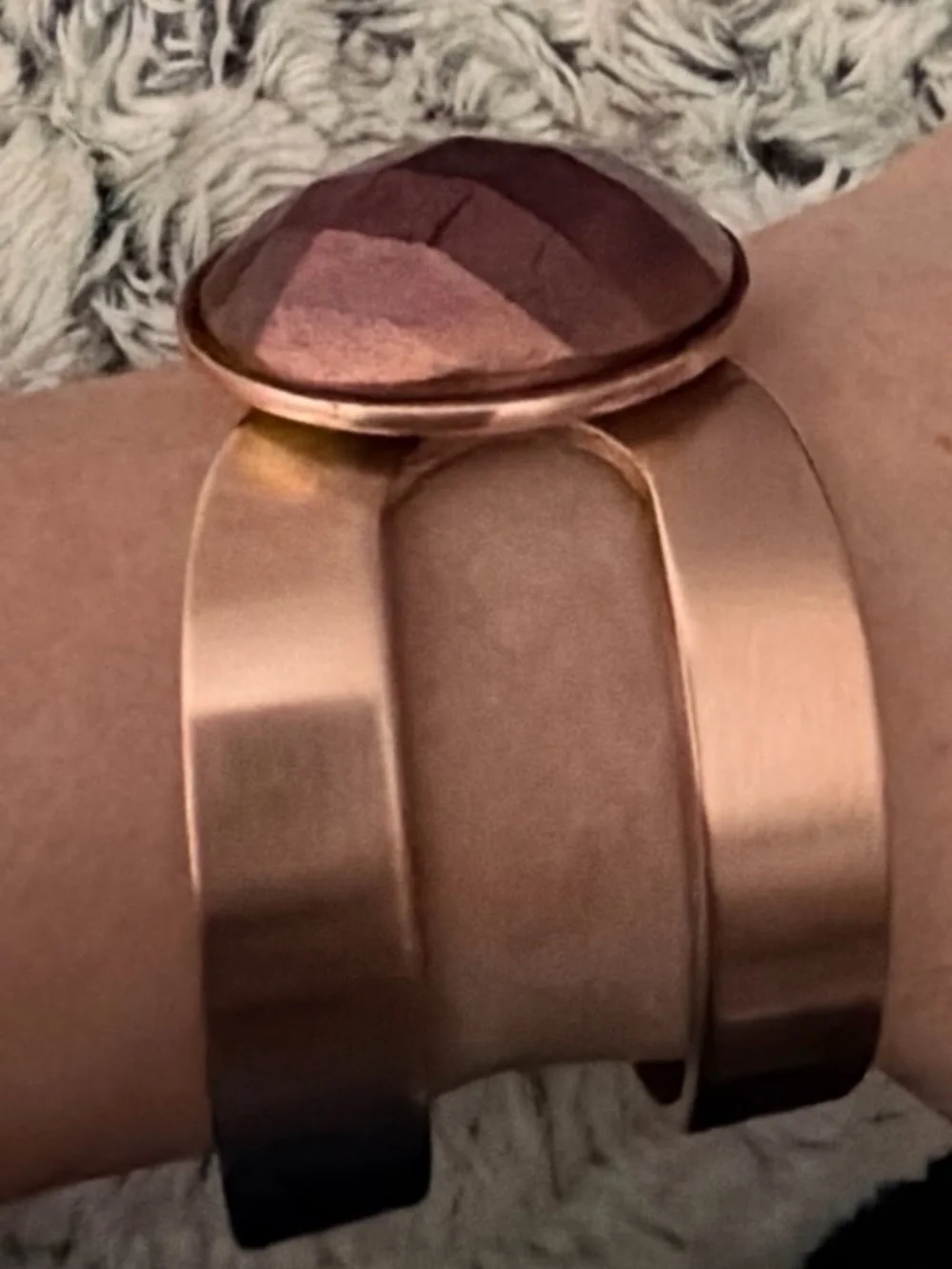 Vintage Copper Cuff bracelet metallic purple stone small-medium size EUC